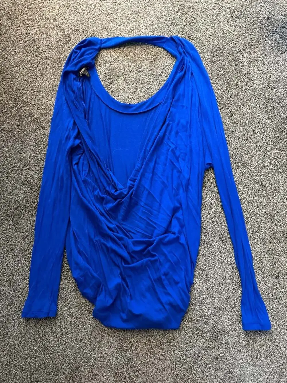 Express Women's Royal Blue Long Sleeve Cowl Back Drape Top